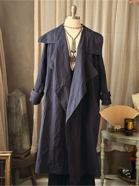 Casey Casey Oversized Crinkled Cotton lightweight Trench Jacket chore Navy Blue